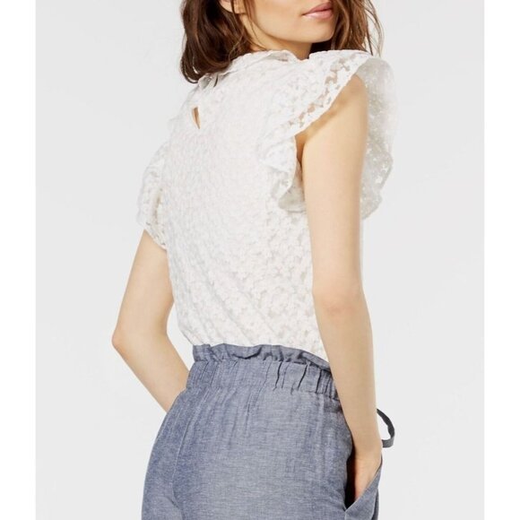 Jill Stuart Embroidered White Lace Shirt with Ruffle Sleeves Women's Large - Picture 2 of 10